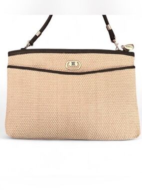 Vintage Woven Borelli Straw/Raffia Shoulder Bag with Black Trim